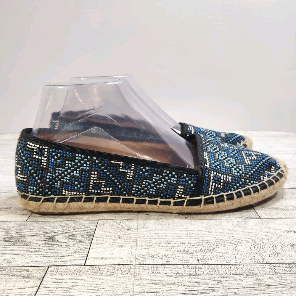 Franco Sarto WHIP Embroidered Espadrille Slip On Flats Sz‎ 8.5 Navy Deco Aztec